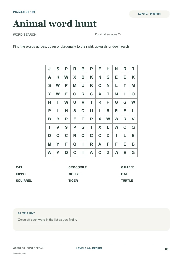 Sample puzzle page - Level 2 - Medium