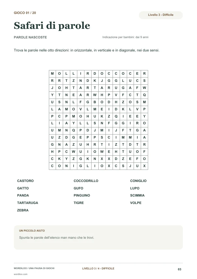 Una pagina del quaderno - Livello 3 - Difficile