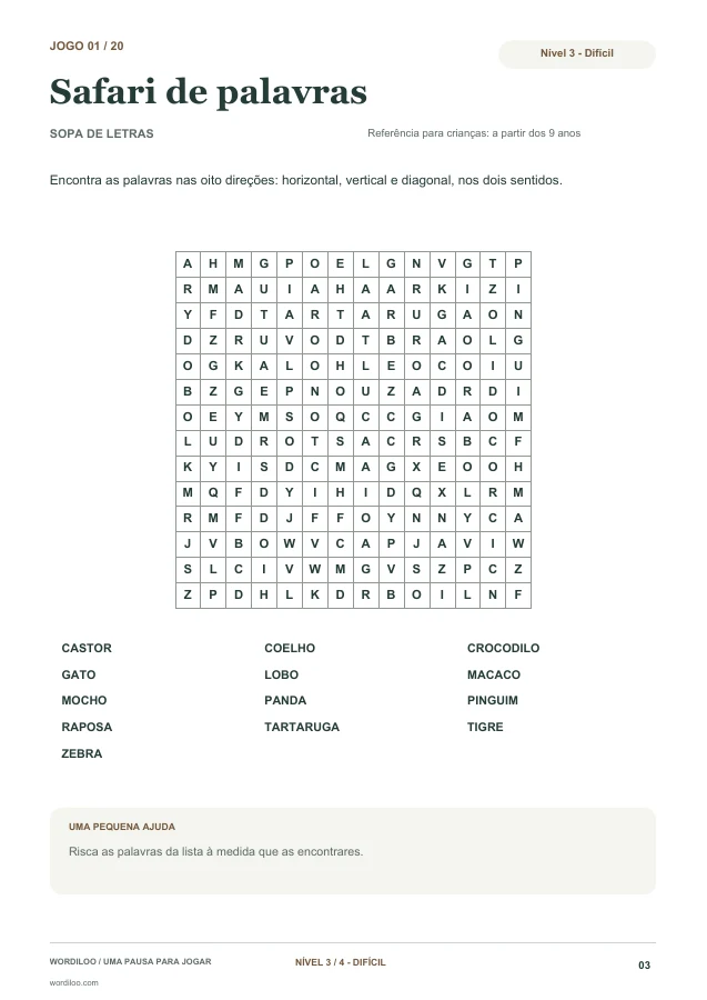 Exemplo de página do caderno - Nível 3 - Difícil